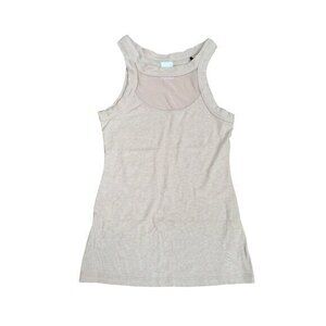 Womens Ribbed Racerback Tank Top Beige Sleeveless Lightweight Stretchy Mesh Deta